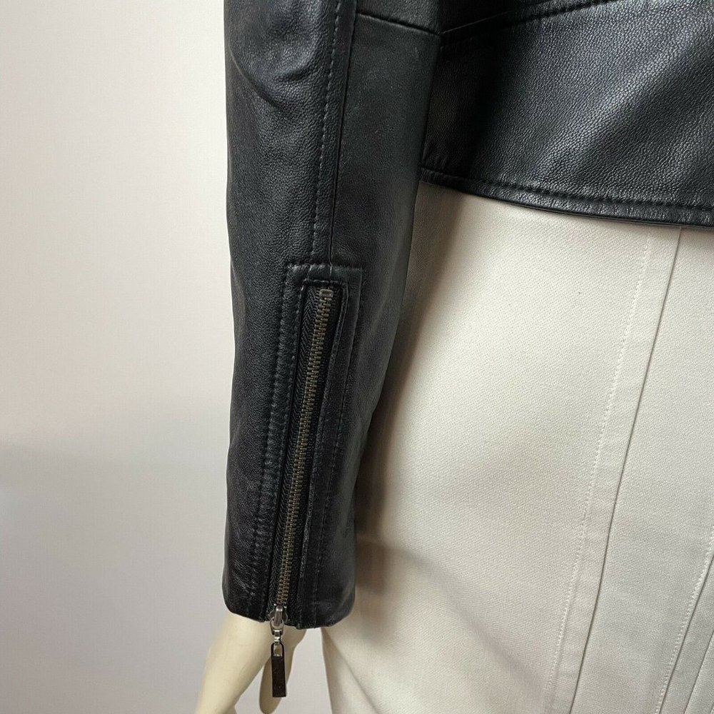 Cue Women's Leather Biker Black Jacket Size 8 A2 - Picture 7 of 12